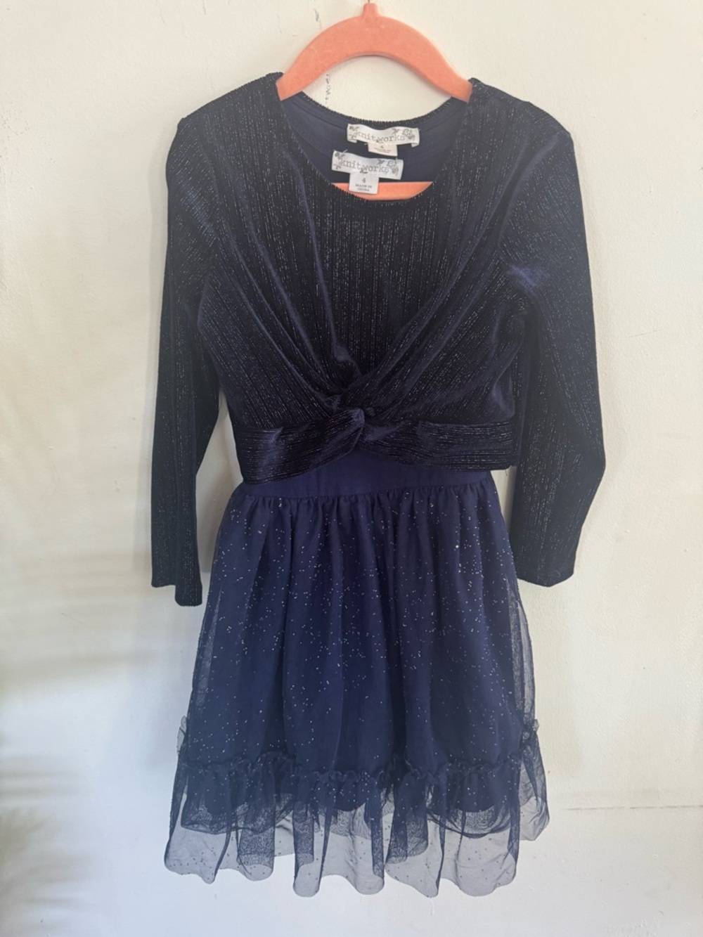 Knitworks Navy Sparkle Knot-Front Tulle Party Dress